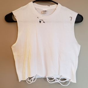 White Destructed Crop Tank